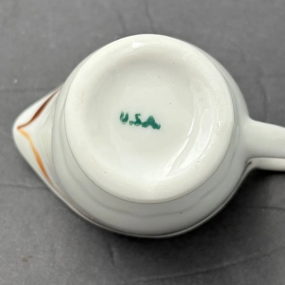 Vintage USA Ceramic Coffee Creamer Brown Orange Stripe Mid Century‎ Diner Retro